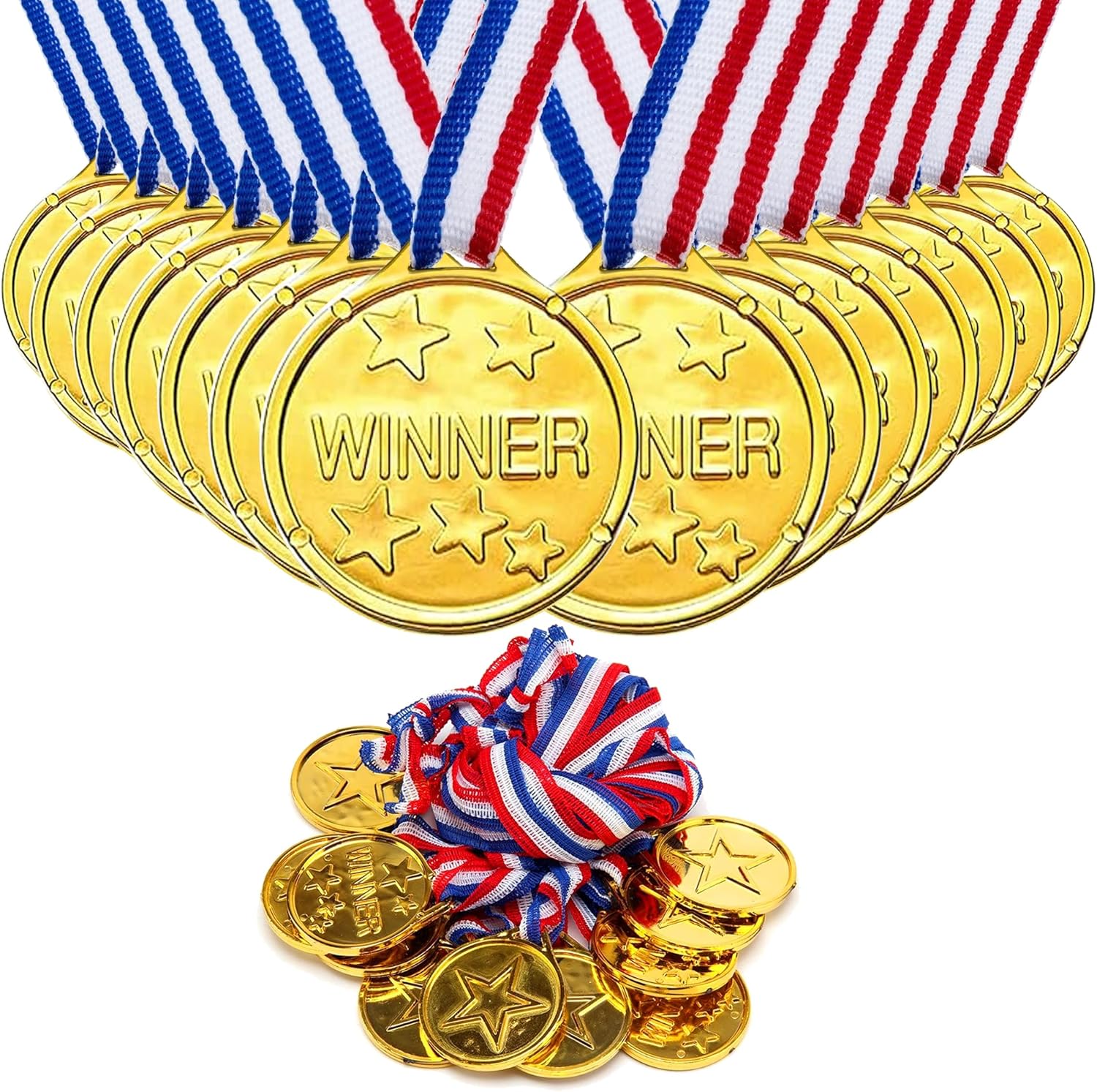 G4GADGET Strong Quality Set of Gold Plastic Winner Medals Necklaces Sports Day Awards Star Classroom kids awards