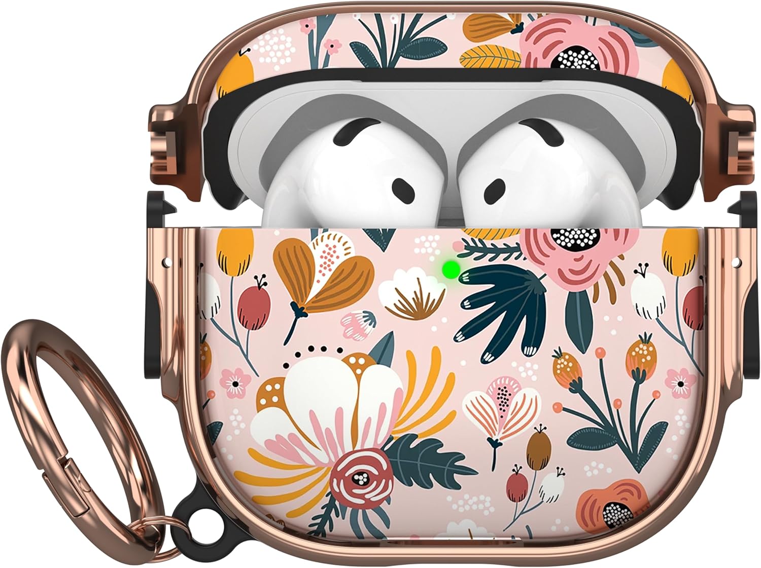 Maxjoy for AirPods 4 Case with Lock, Cute AirPods 4 Case Lock Protective Hard AirPod 4 Generation Cover for Women Girly with Keychain Clip for AirPod 4th Generation Cover 2024, Flower