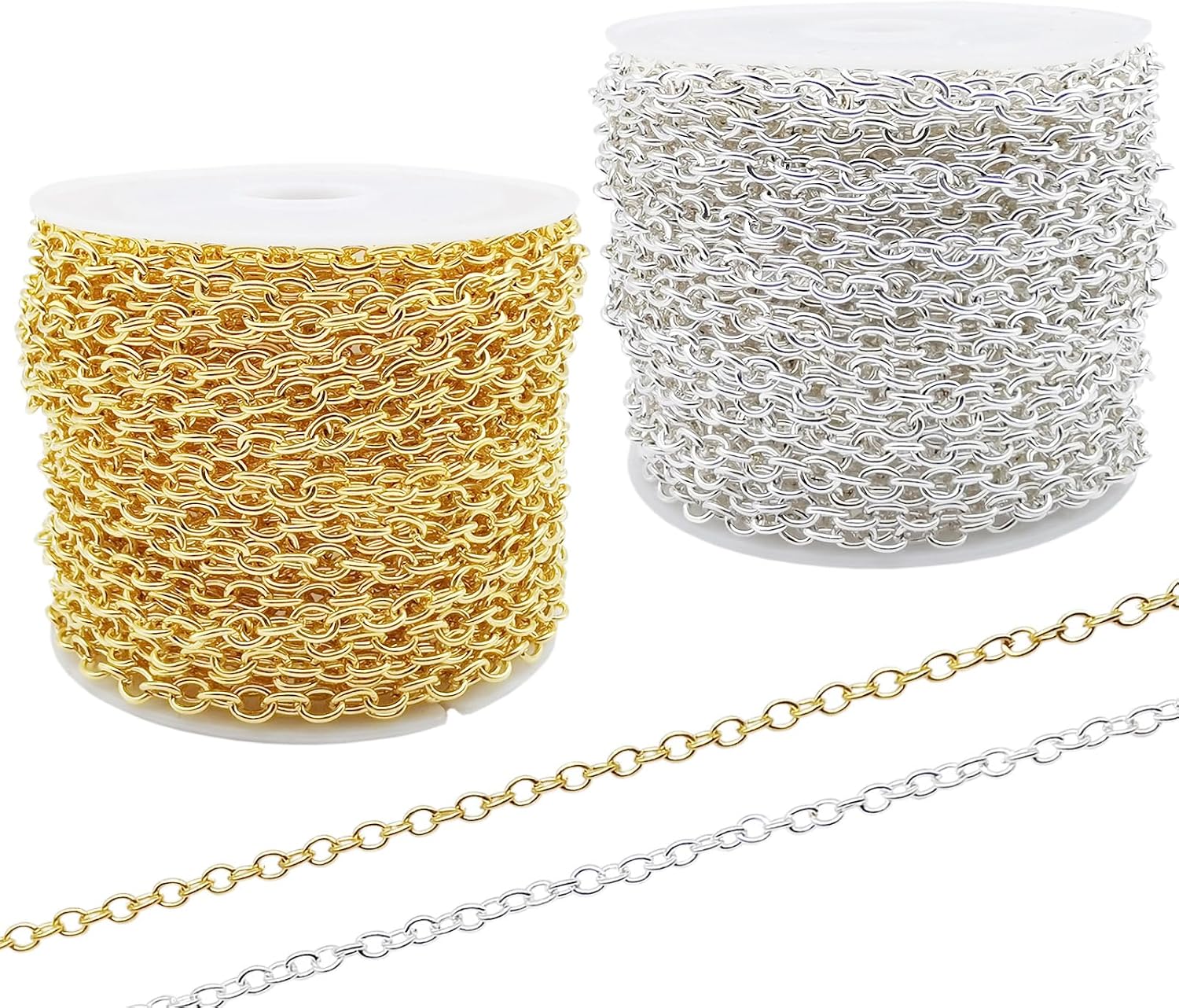 60 Feet Metal Iron Necklace Chains 3mm Bulk Curb Link Chain for Jewelry Making DIY Craft Supplies (Silver and Gold)