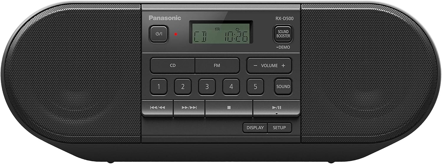 Panasonic RX-D500 Powerful & Portable CD Radio with Sound Booster, FM, 20W - Black