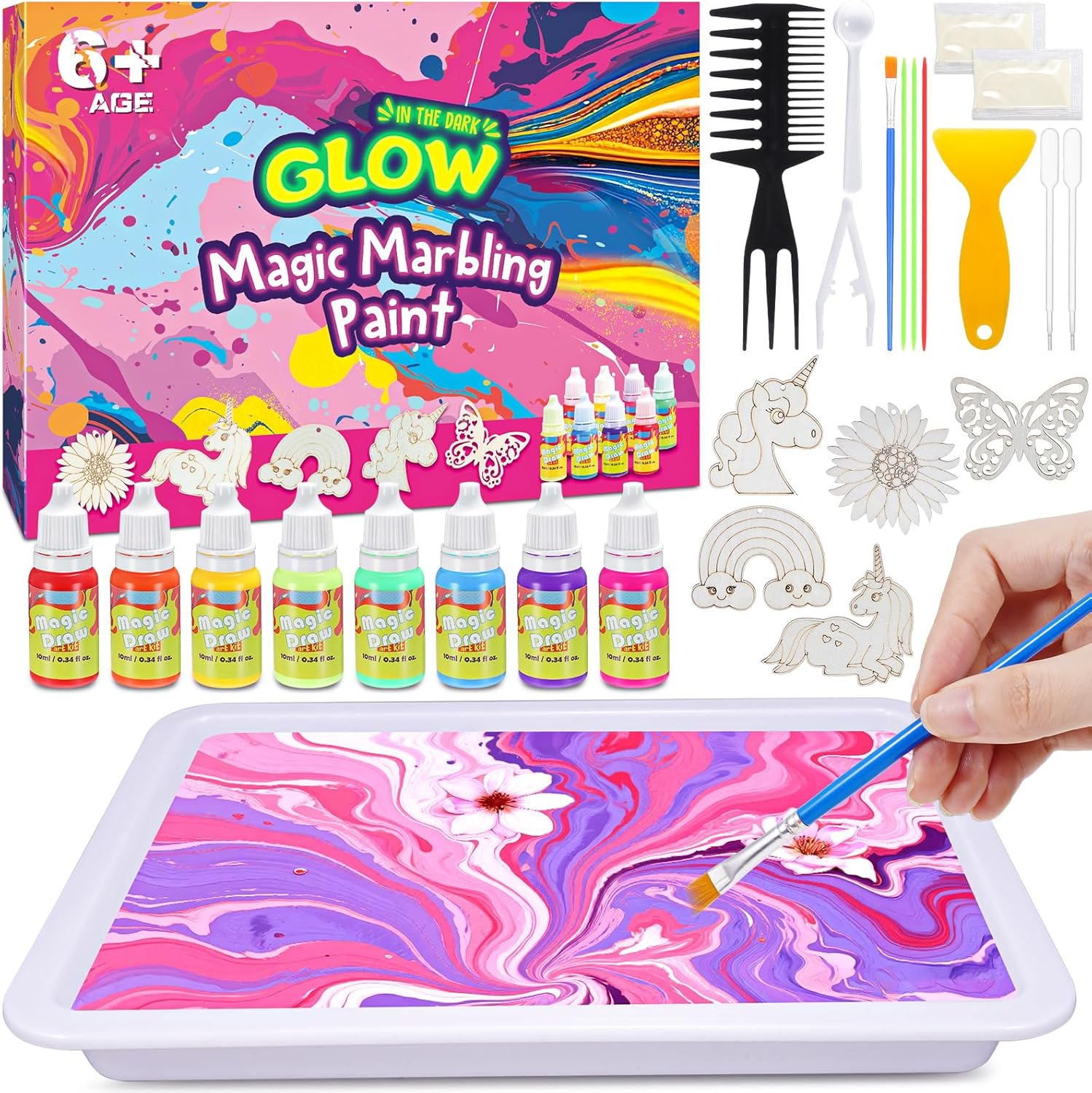 Hapikids Water Marbling Paint for Kids, Arts and Crafts for Kids Age 6-12 Gifts for 6 7 8 9 10 11 12 Years Olds Girls Toys for 6-12 Year Old Girls Birthday Gift Ideas Activities Toys Craft Kits