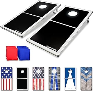 GoSports 4 x 2 ft Regulation Size Aluminum Cornhole Game Sets – Choose LED Lights or Standard - Set Includes 2 Foldable Boards, 8 Bean Bags, & Rules