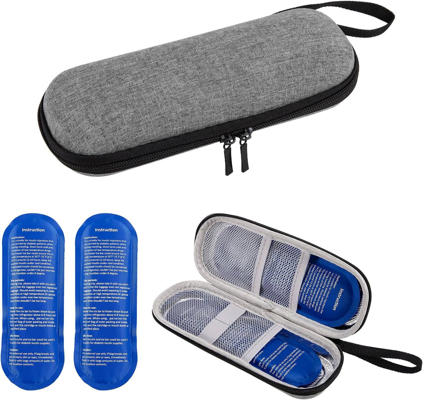 Insulin Cooler Travel Case,Small Medicine Cool Bag with 2 Ice Packs for Diabetic Needles Injection Pen Storage,Portable Monjaro Travel Case Medical Medication Insulated Box for Diabetes (Grey)