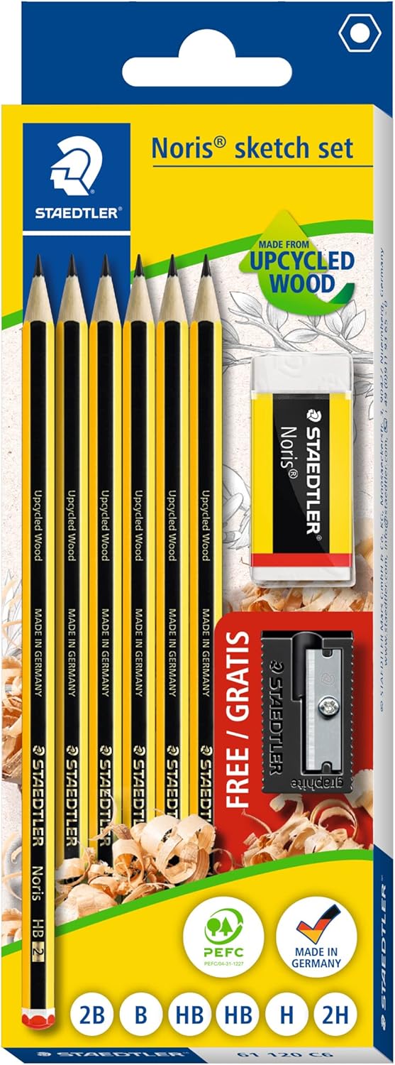 STAEDTLER Drawing Pencils - Noris School Sketching Set - Assorted Degrees - Includes Eraser & Sharpener - Set of 8, 61 120 C6