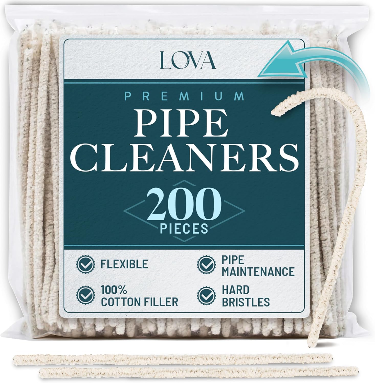 (200) Lova Pipe Cleaners Bulk (Hard Bristle) Easily Cleans, Glass Pipe Cleaner for Cleaning, Glass Pipes, Pipecleaners, Chenille Stems, (6 Inchs), 100% Cotton, Steel Wire, White