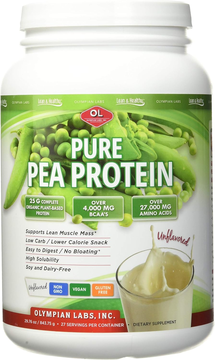Olympian Labs Plant Based Pea Protein Powder, Unflavored - 25g of Protein, Vegan, Low Net Carbs, Gluten Free, Lactose Free, No Sugar Added, Soy Free, Kosher, Non-GMO, 2 Pound Pea Protein Powder