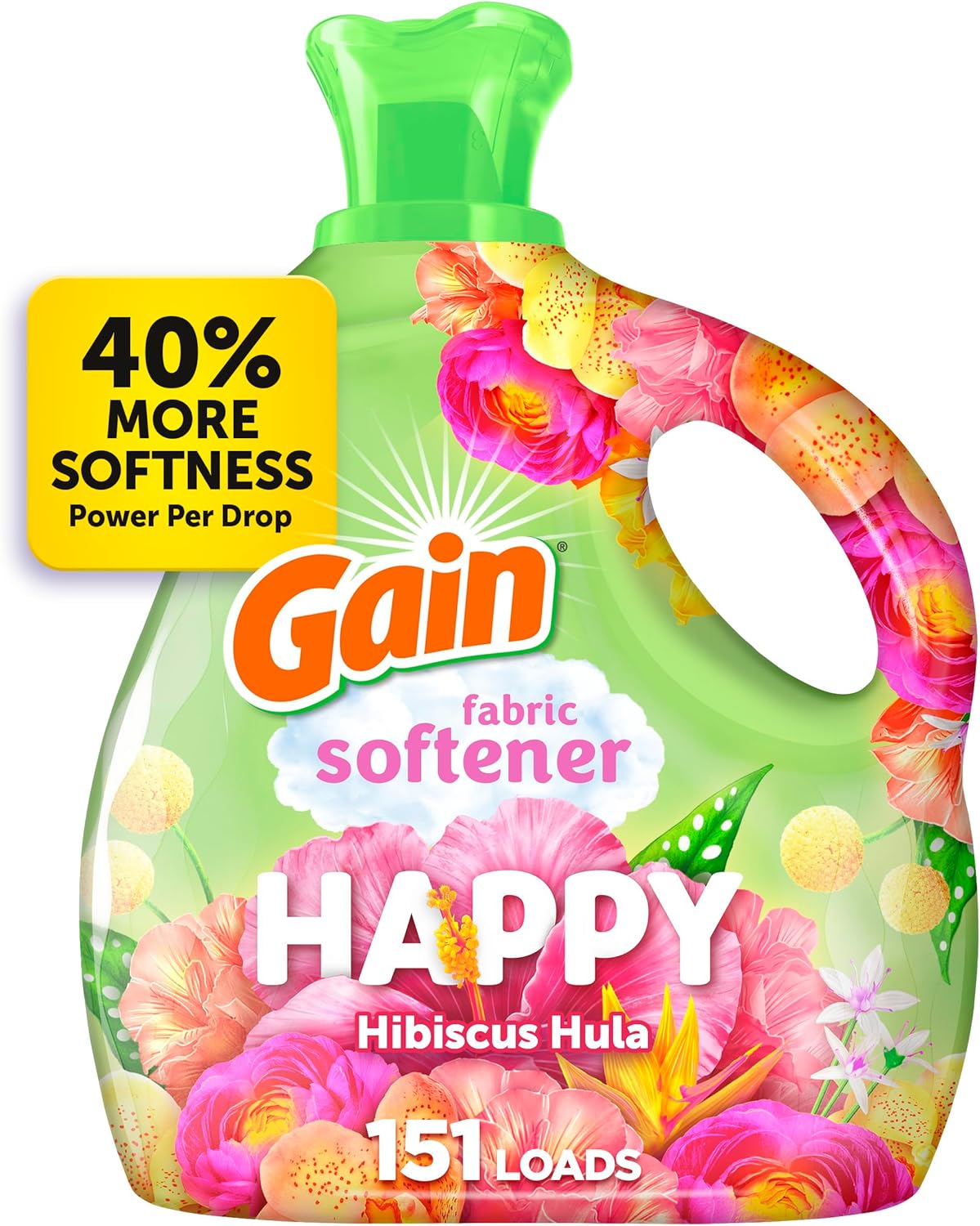 Gain Liquid Fabric Softener (Fabric Conditioner), Happy, 101 fl oz, 151 Loads