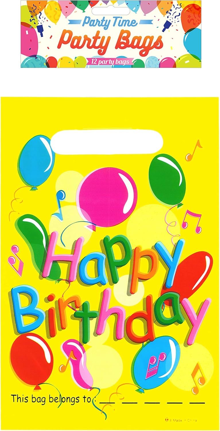 Plastic Happy Birthday Loot/Birthday Party Bags (Pack of 12)