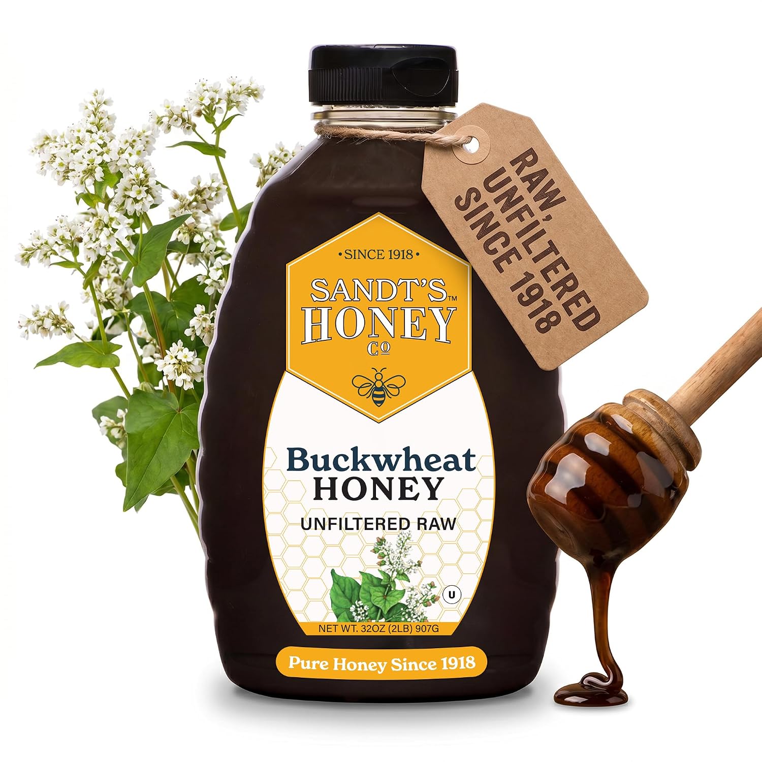 Sandt’s Buckwheat Honey | 100% Pure Raw & Unfiltered | Rich Flavor | 32 oz