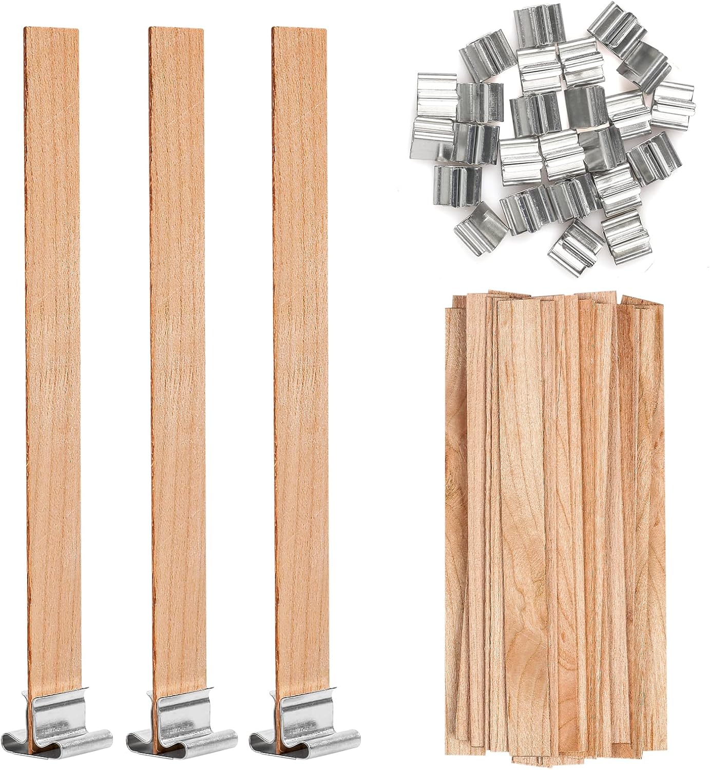 VABNEER Wooden Candle Wick with Iron Holder for Craft DIY Candle Making 13x130mm (50Pcs/Set)