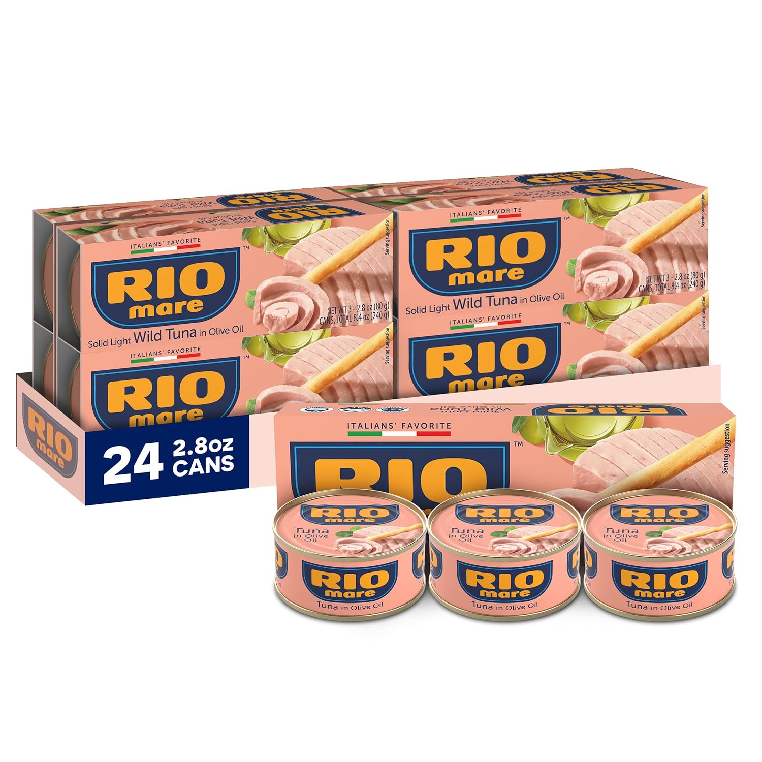 Rio Mare Premium Yellowfin Tuna in Olive Oil, 3 x 2.8 Ounce Can (Pack of 8, Total 67.2 Ounce), Italy's No.1 Tuna Brand, Wild Caught, High Protein Canned Tuna