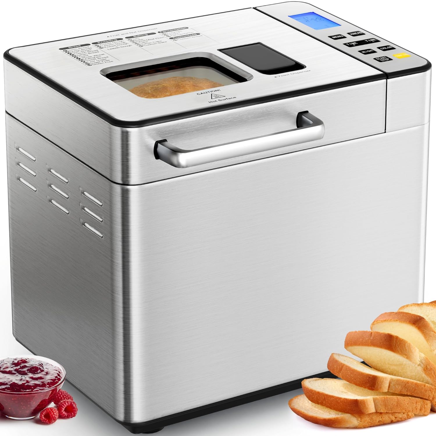 25 Programs Bread Maker Machine, 2LB Customized Bread Machine For Beginner, Automatic Bread Maker with Fruits & Nuts Dispenser, Breadmaker with Nonstick Pan, Gluten-Free, Recipe, Gifts