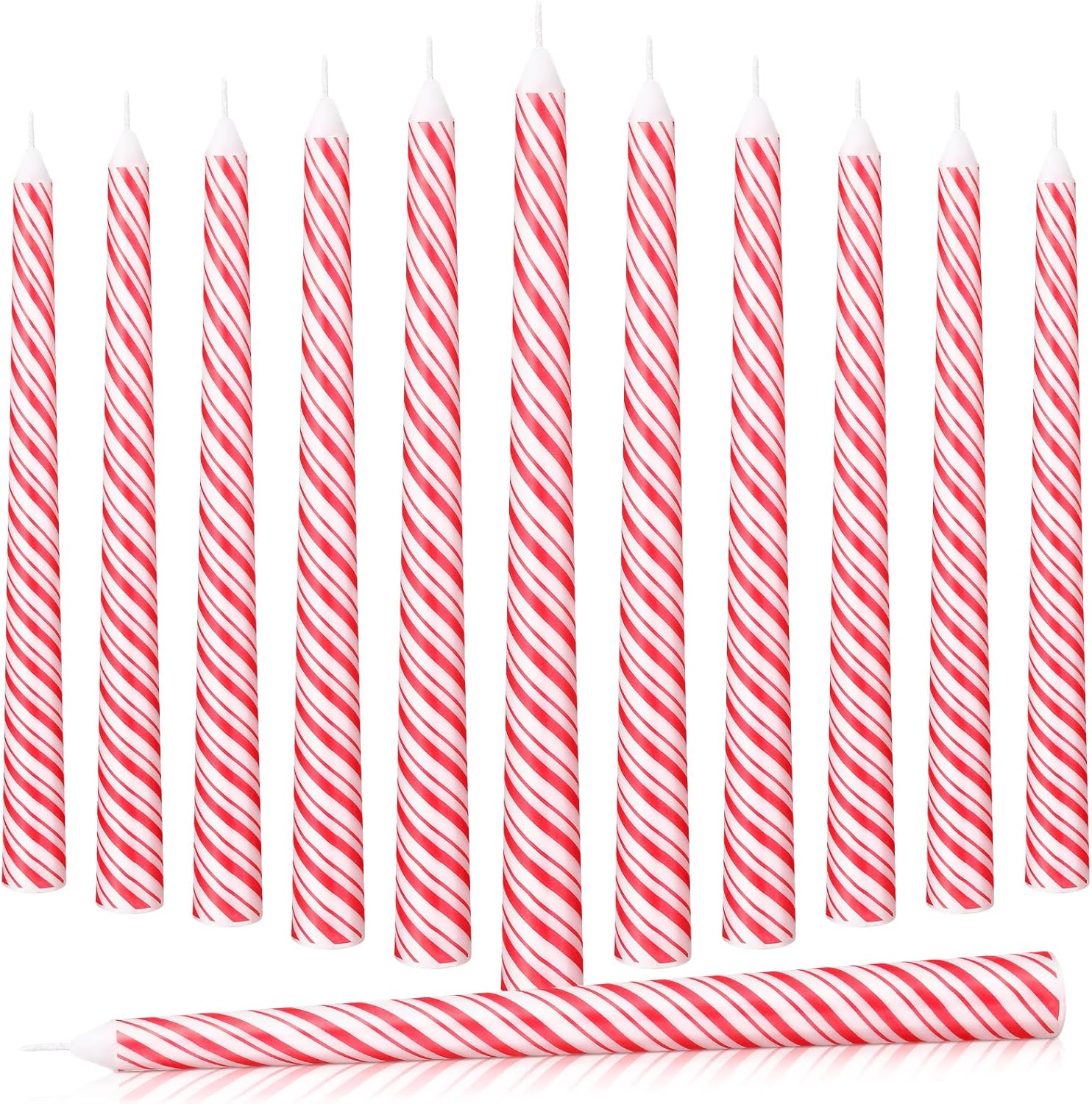 12 Pcs Christmas Taper Candles 10 Inch Tall Red and White Stripes Candles Long Burning Candles Christmas Decoration Christmas Candle for Christmas Dinner Xmas Party Table Decoration