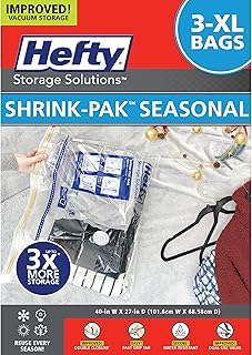 Hefty Shrink-Pak - 3 Extra Large Vacuum Storage Bags for Storage for Clothes, Pillows, Towels, or Blankets - Space Saver Vacuum Sealer Bags Ideal Under Bed Storage Solutions