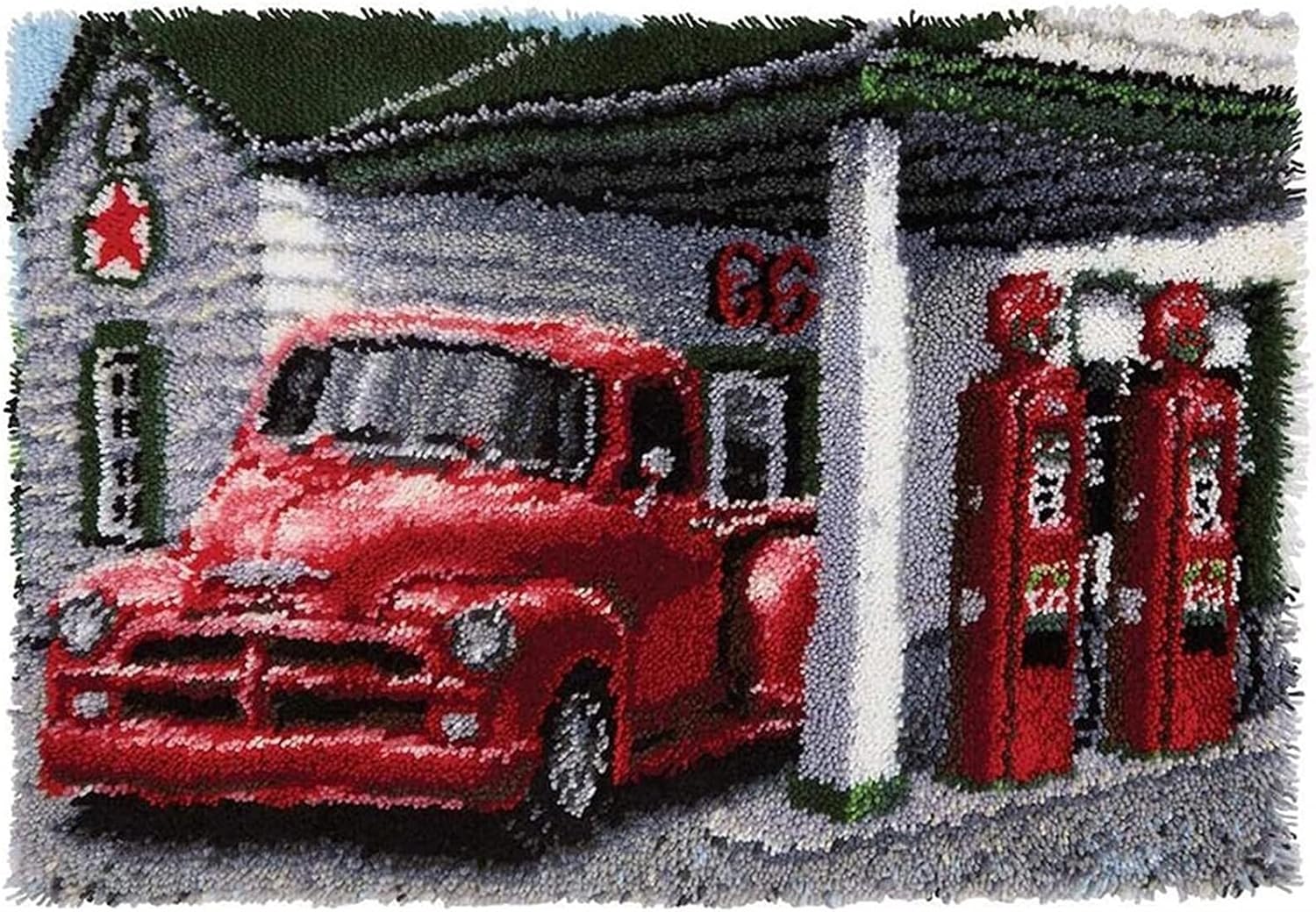 Latch Hook Kits for Adults, Gas Station Rug Making Kits Latch Hook Rug Kits, 40.2X27.2 Inch (102 x 69cm)