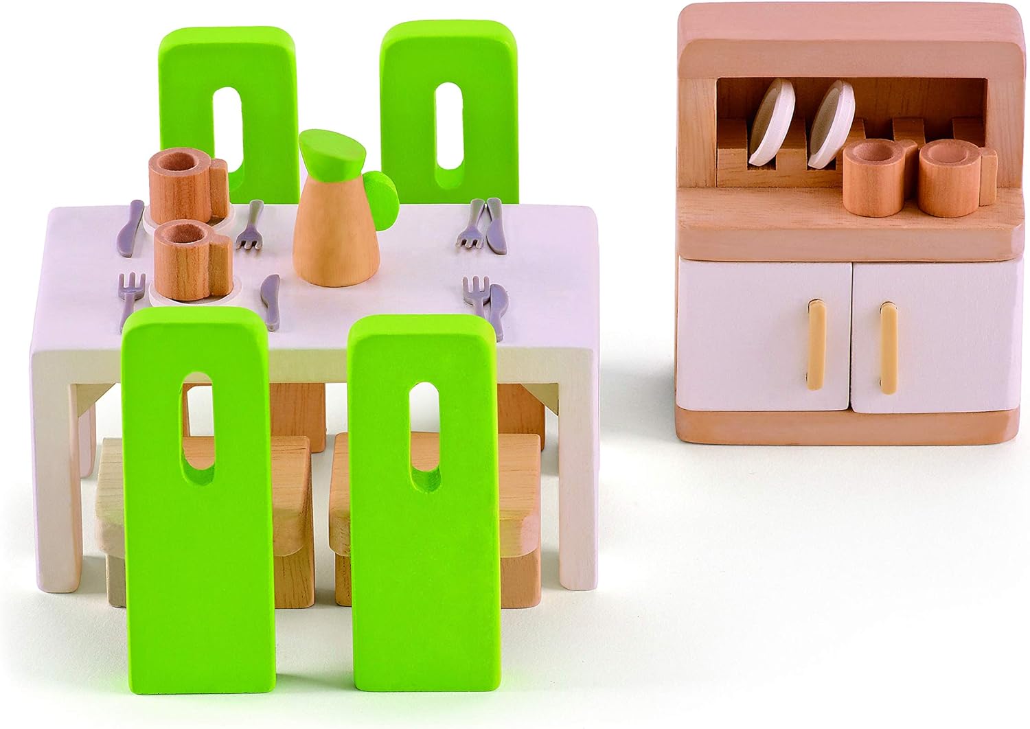 Hape Dining Room | Wooden Dining Room Set | Wooden Dollhouse Furniture Set | 20+ Dolls House Accessories | For 3 Years +