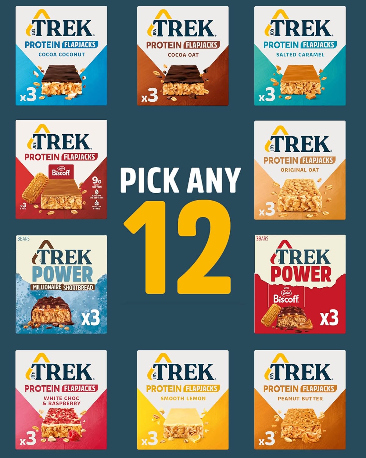 Trek Flapjack Selection Pick Any 6 or 12 Multipack from 9 Flavours (36 Bars)