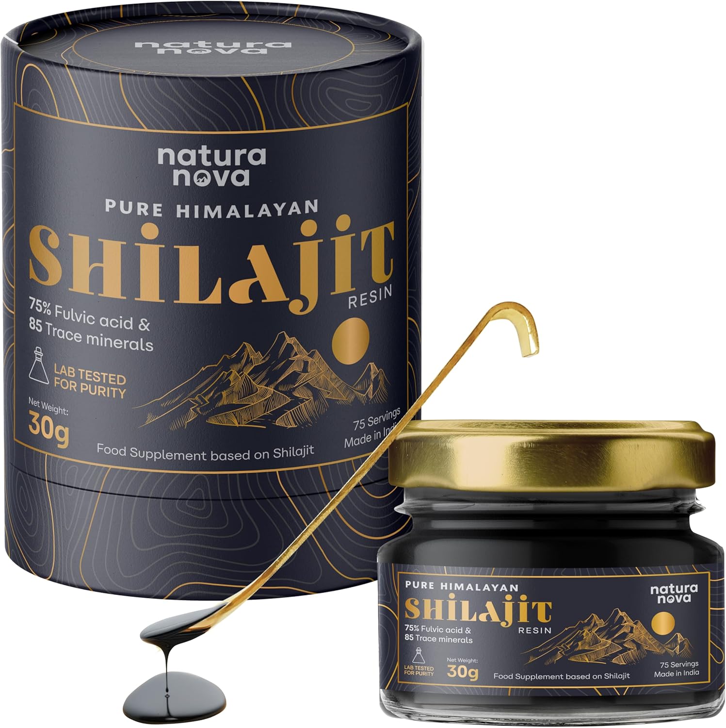 NaturaNova Pure Himalayan Shilajit Resin - 100% Natural | 65-75 Servings for Energy Boost, Immune Support, 75%+ Fulvic Acid | Ayurvedic Supplement with 85+ Trace Minerals Complex