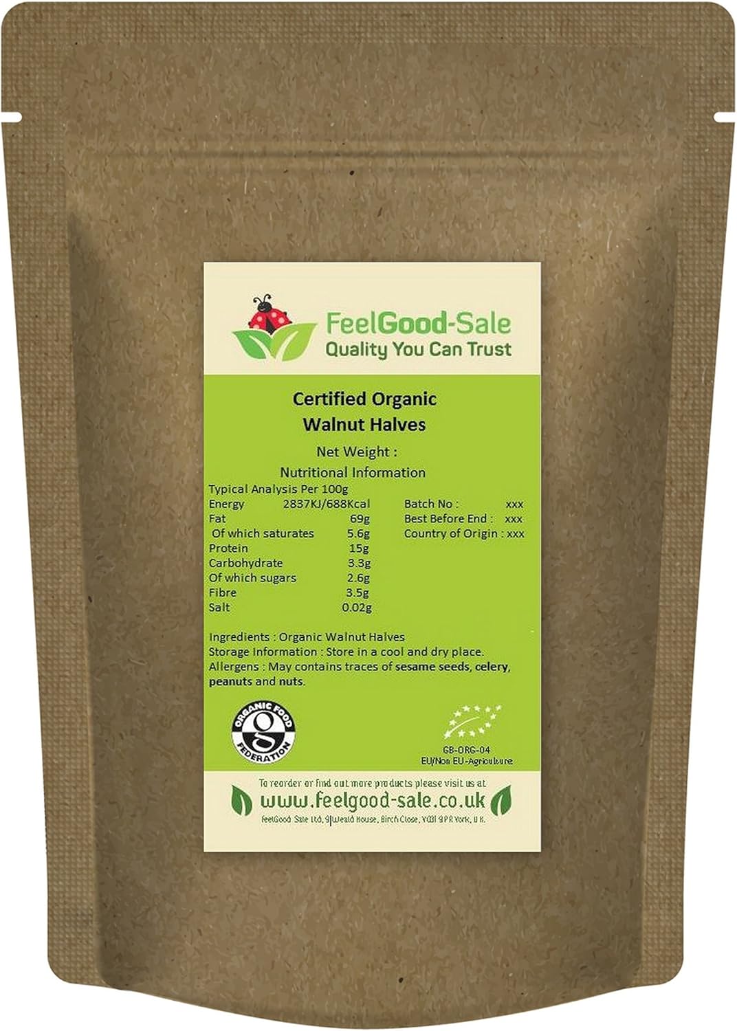 500g Fresh Organic Walnuts Halves