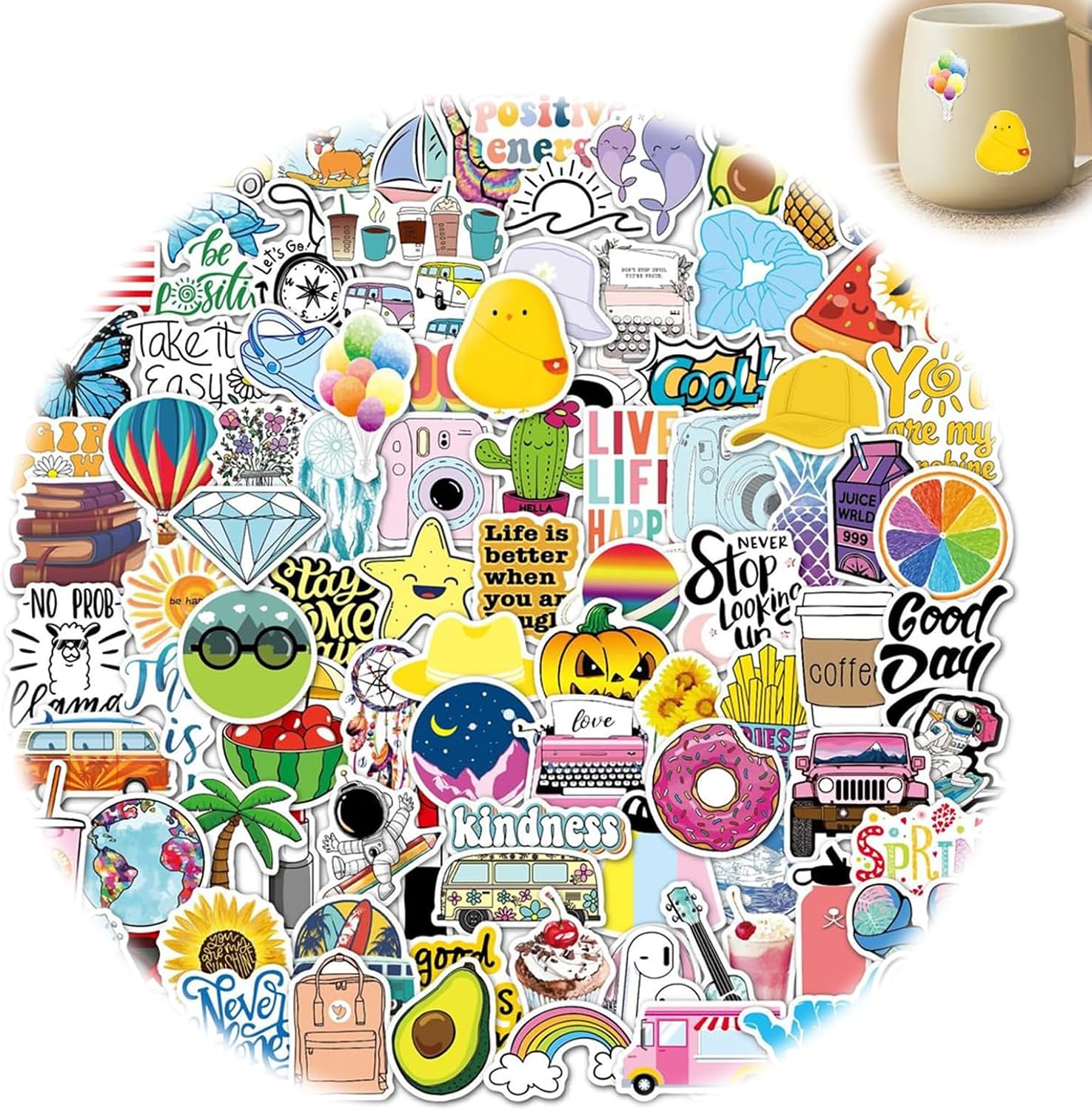 100 Pcs Colorful Cute Kawaii Stickers, Cute Aesthetic Sticker Pack, Waterproof Vinyl Scrapbook Stickers, for Laptop Journal Skateboard Cup Suitcase Phone Guitar Mug etc