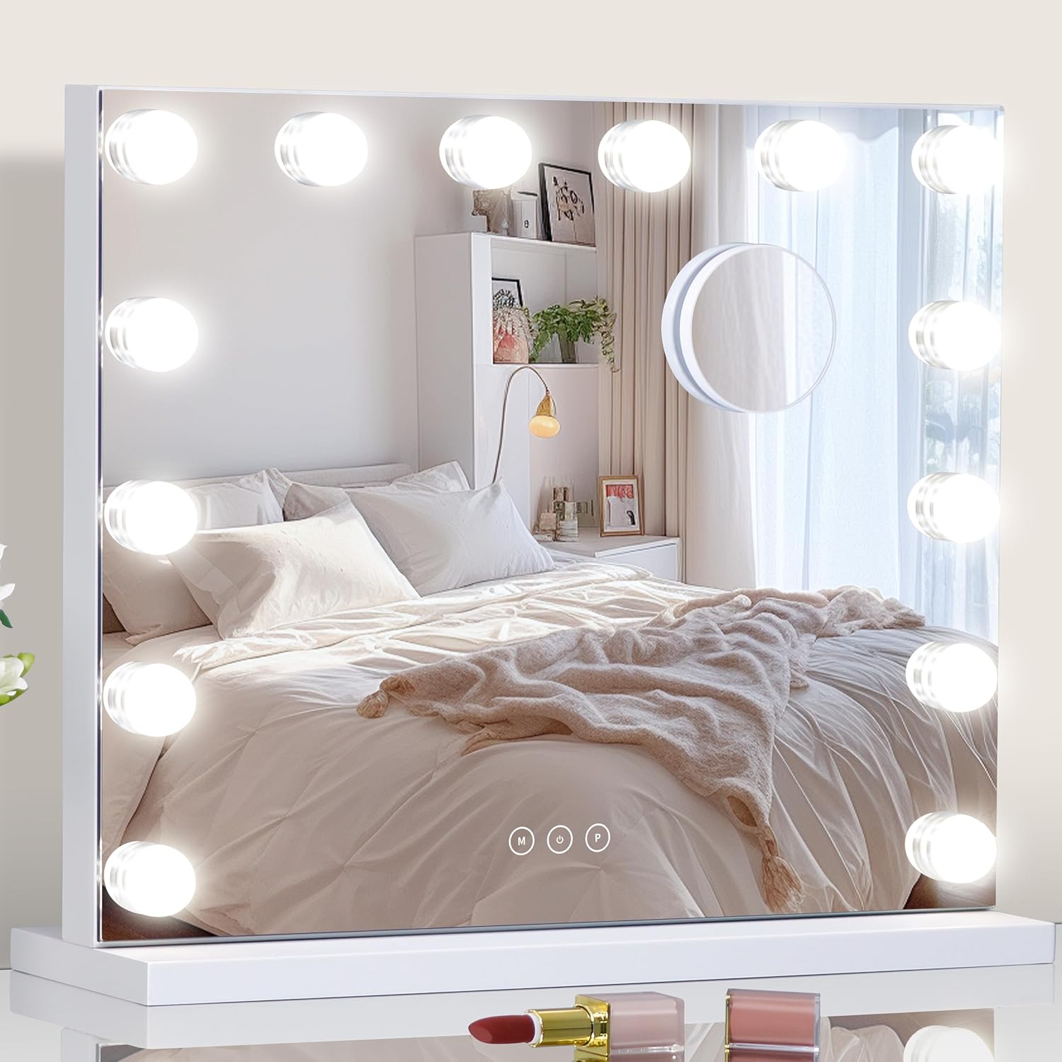 Vanity Mirror with Lights Lighted Makeup Mirror with Dimmable LED Bulbs,3 Color Lighting Modes,USB Charging Port Touch Control,Sturdy Metal Frame Design,White (50x40cm, 4.70)