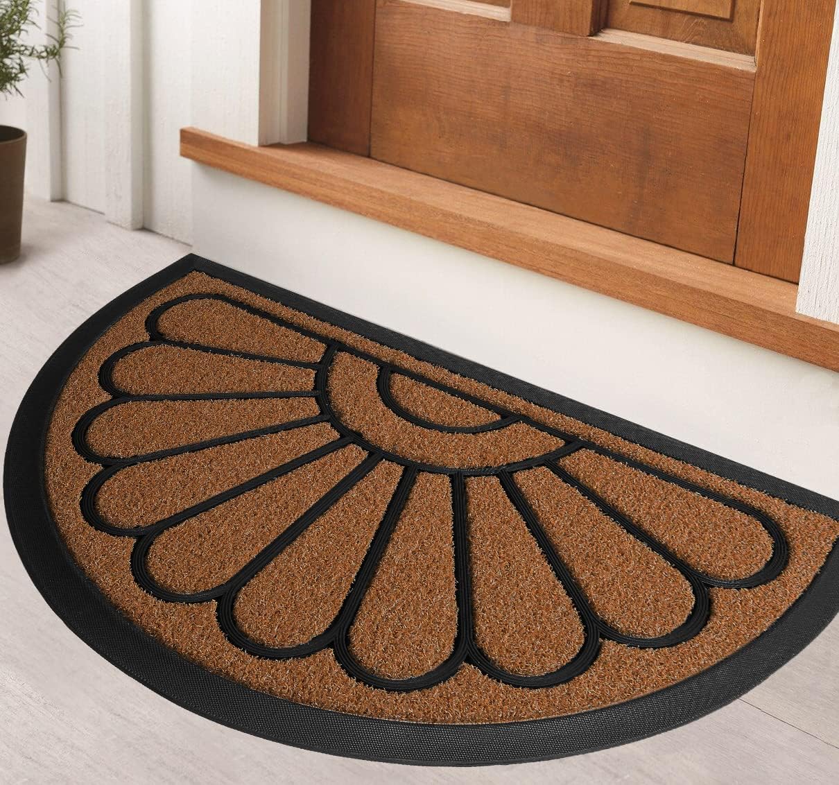 ubdyo Heavy Duty Door Mat - Non-Slip Rubber Door Mats - Outdoor Mats for Front Door - Low Profile Door Mats Outdoor - Half Round Doormats for Back door (30" x 17", Brown)