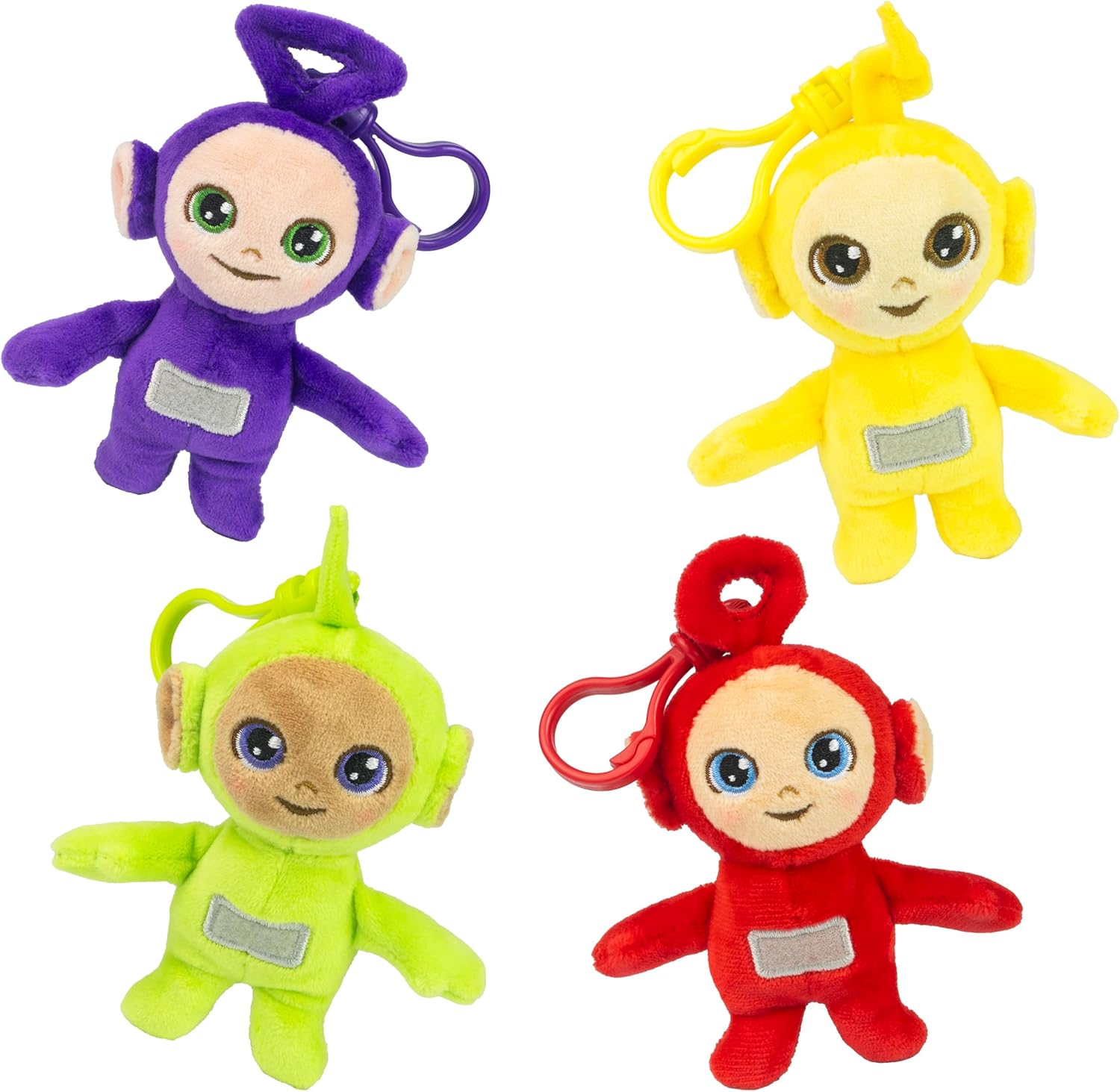 The Loyal Subjects Teletubbies 4-Pack Set with Tinky Winky, Dipsy, Po, Laa Laa 4-inch Plush Clip-Ons