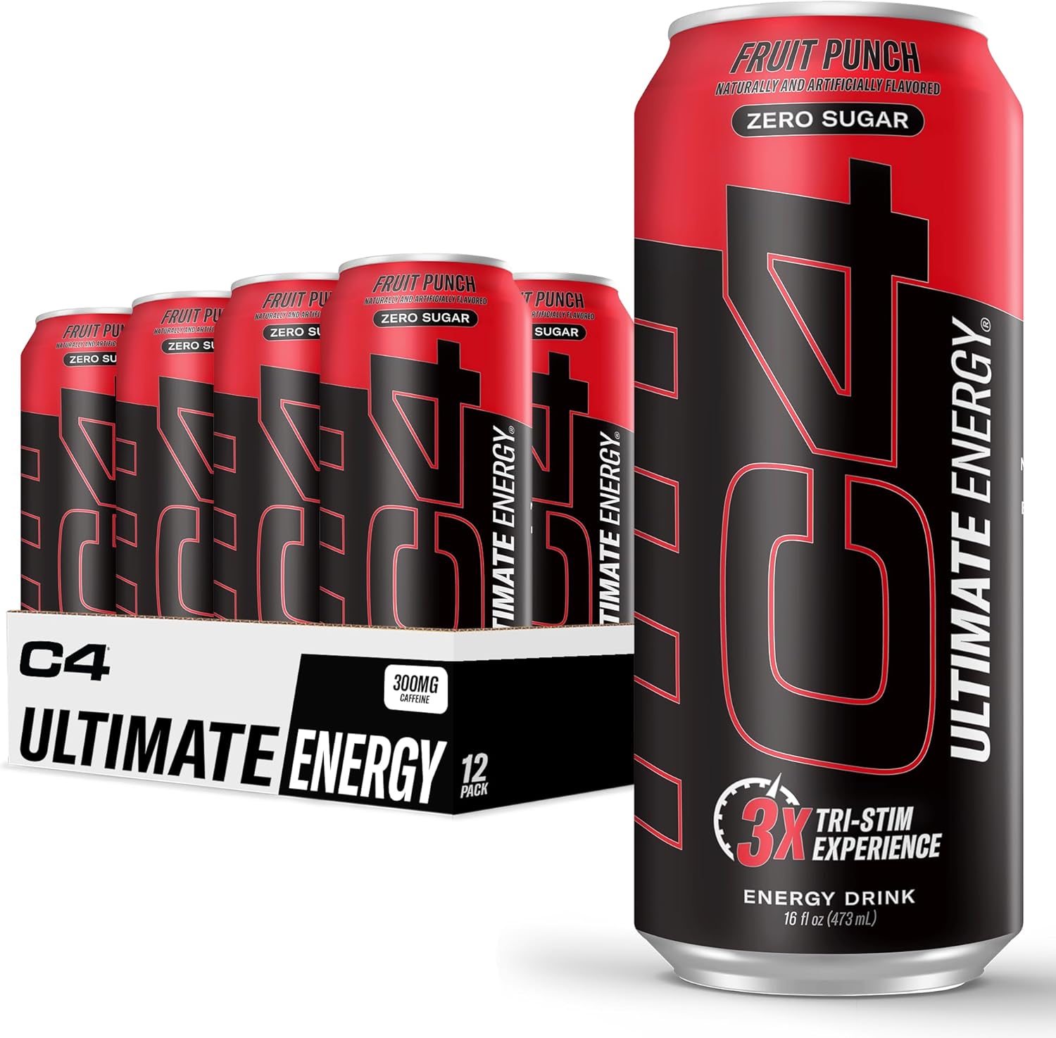 C4 Ultimate Sugar Free Energy Drink 16oz (Pack of 12) | Fruit Punch | Pre Workout Performance Drink with No Artificial Colors or Dyes