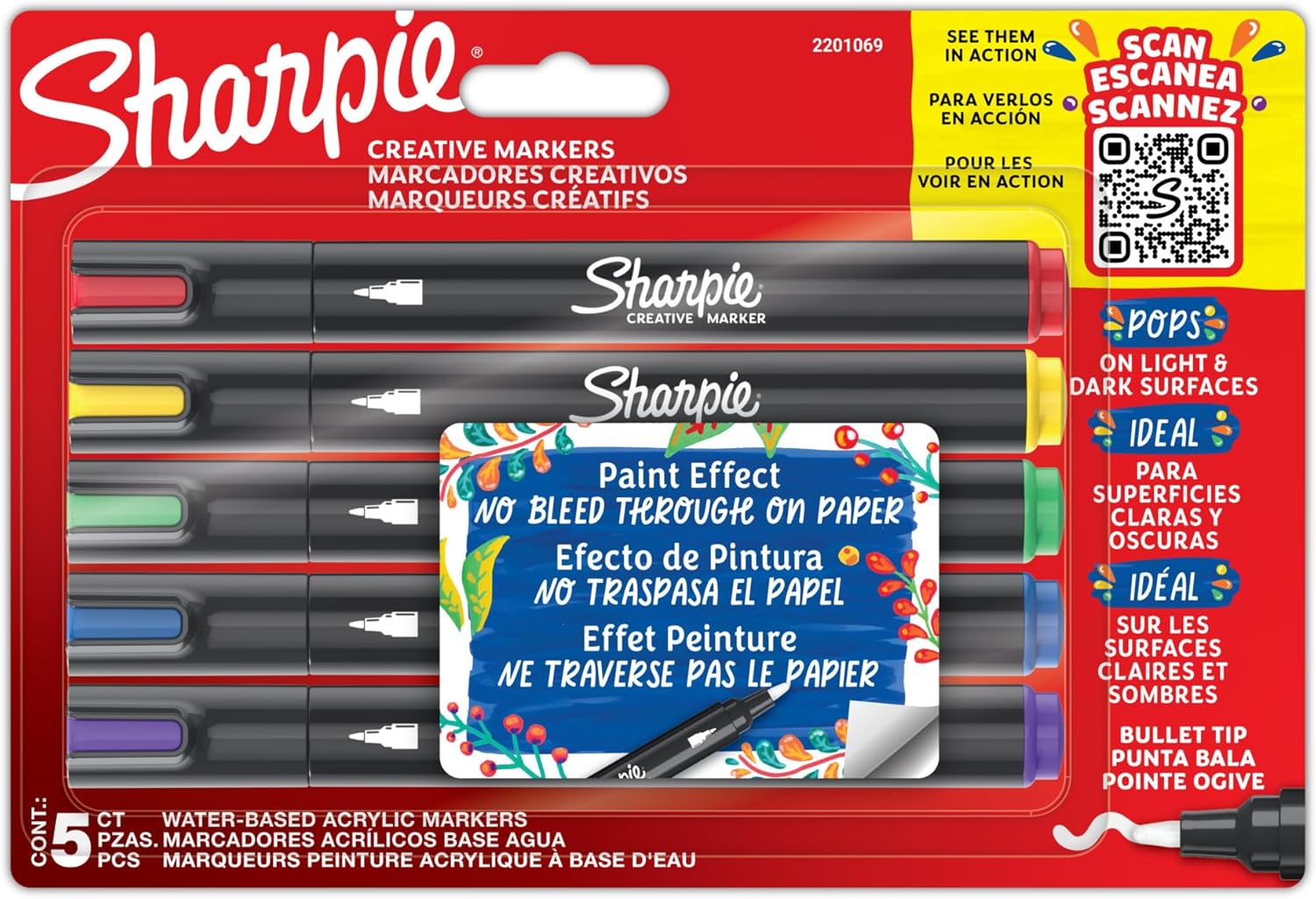 Sharpie Creative Marker Acrylic Paint Pens | Brush-TipWater-Based Paint Markers | No-Bleed Ink Writes on Most Surfaces | Crafting & Art Supplies | Assorted Colours | 5 Count