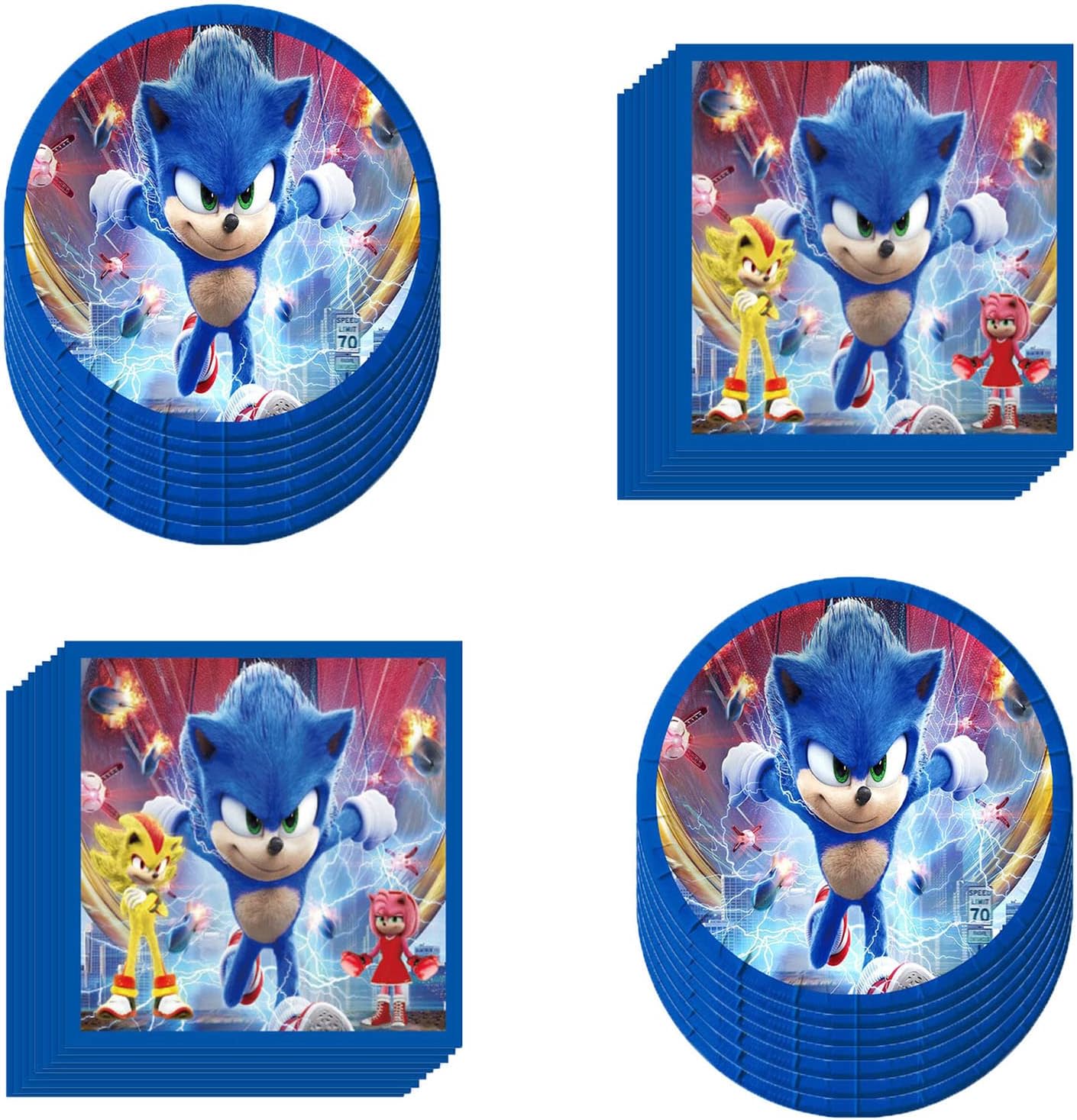40 Pack of Blue Hedgehog Birthday Party Supplies, 20 Plates, and 20 Napkins