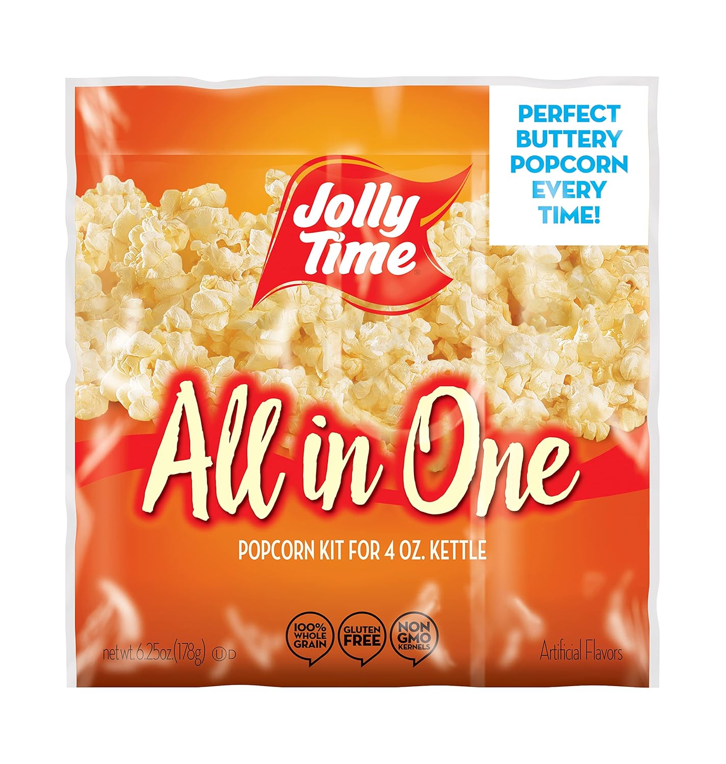 JOLLY TIME All in One Popcorn Kit, Portion Packets with Kernels, Oil and Salt for Movie Theater or Air Popper Machines (24 pack, 4oz Kettle)