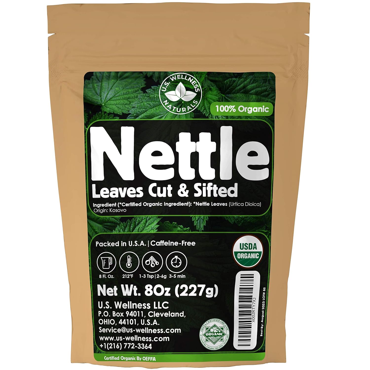Nettle Tea - 8Oz (REAL WILD HARVEST) | 100% USDA Certified ORGANIC | Loose Leaf (Urtica Dioica aka Stinging Nettle) Cut & Sifted