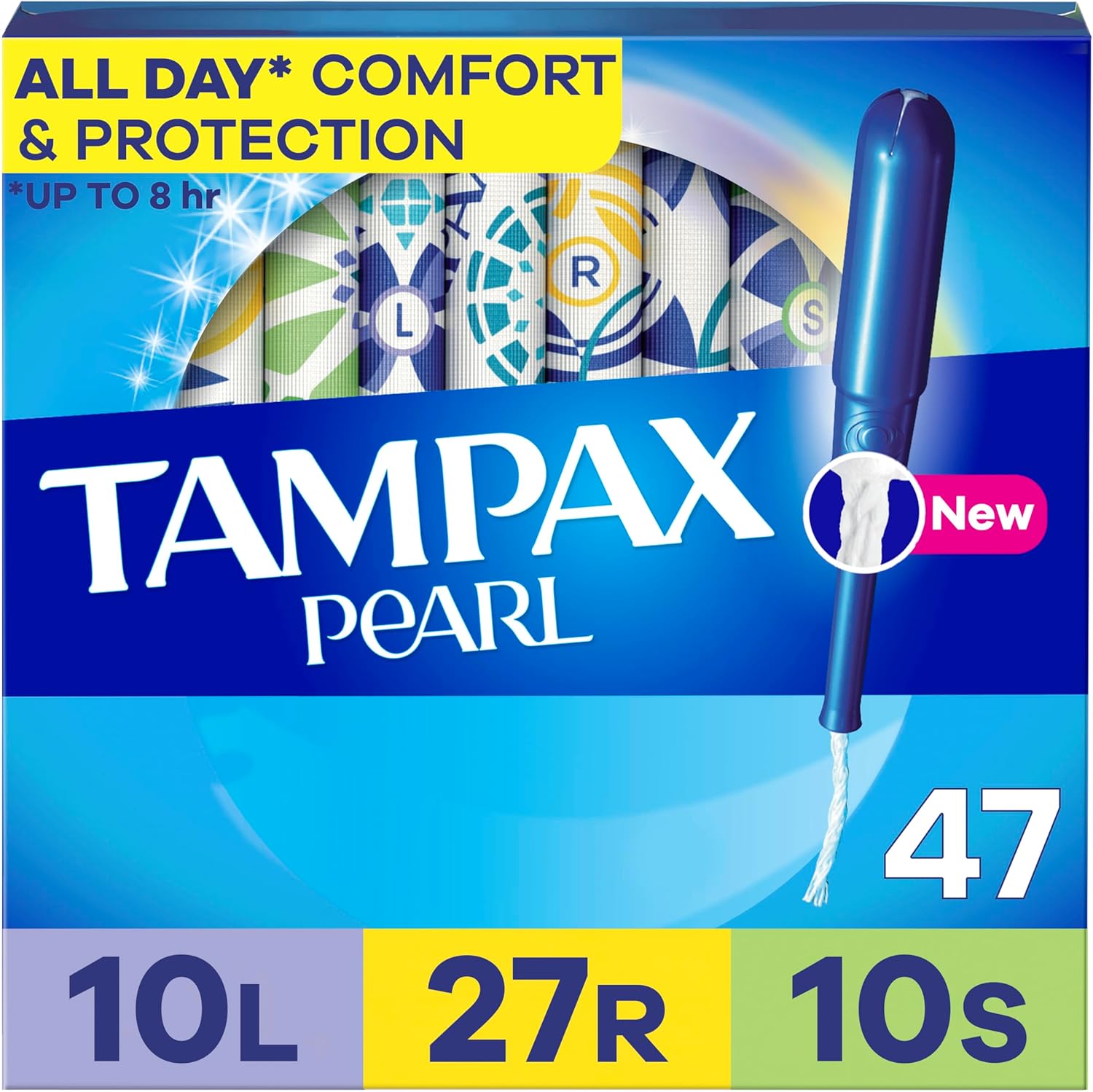 Tampax Pearl Tampons Multipack, with LeakGuard Braid, Light/Regular/Super Absorbency, Unscented, 47 Count