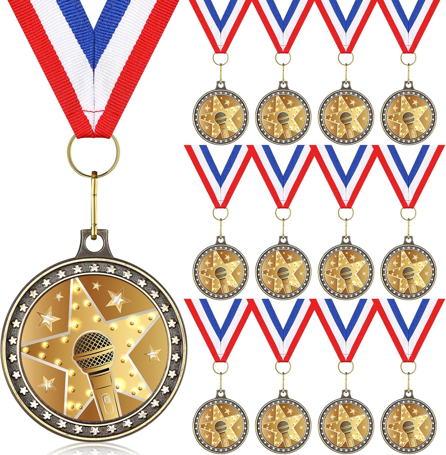 Microphone Music Medals with Neck Ribbons 1.97 Inches Microphone Music Award Trophy for Singing Karaoke Talent Show