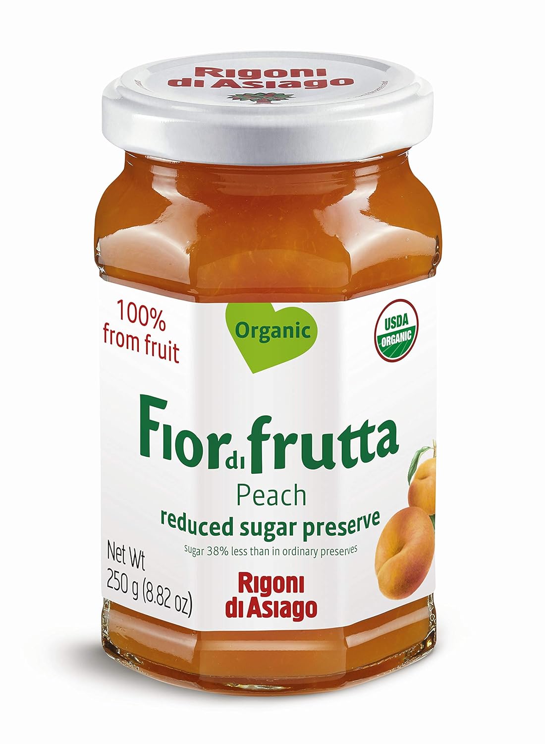 Rigoni Di Asiago Fiordifrutta Organic Fruit Spread, Peach, 8.82 Ounce