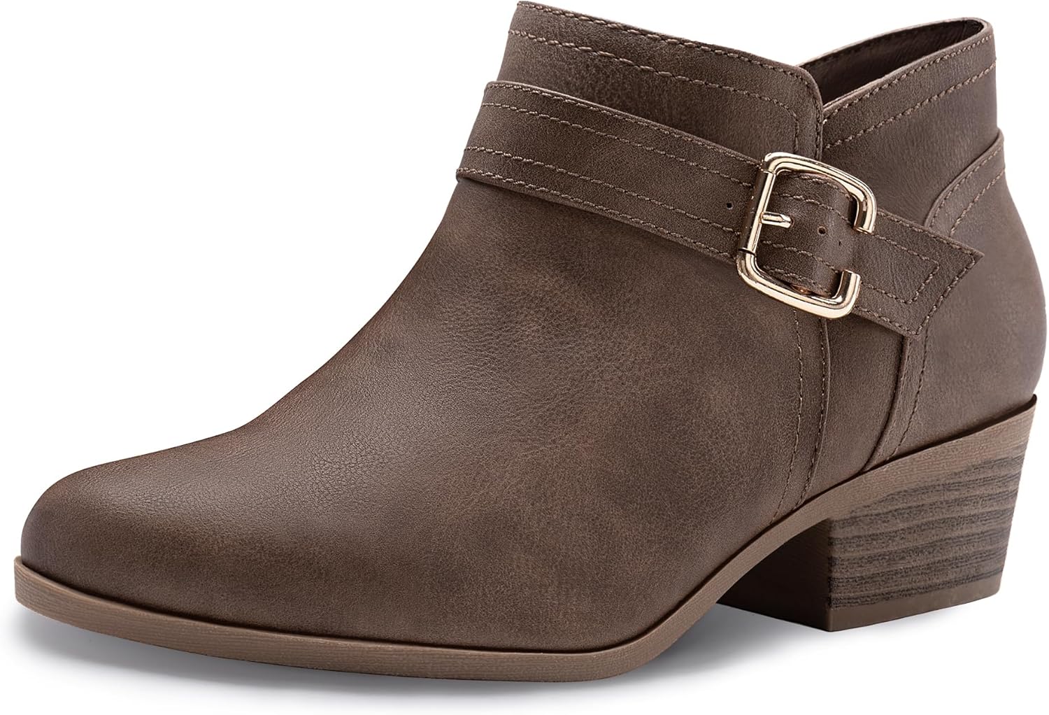 Athlefit Women's Chunky Low Heel Ankle Boots Classic Pointed Toe Side Zipper Booties