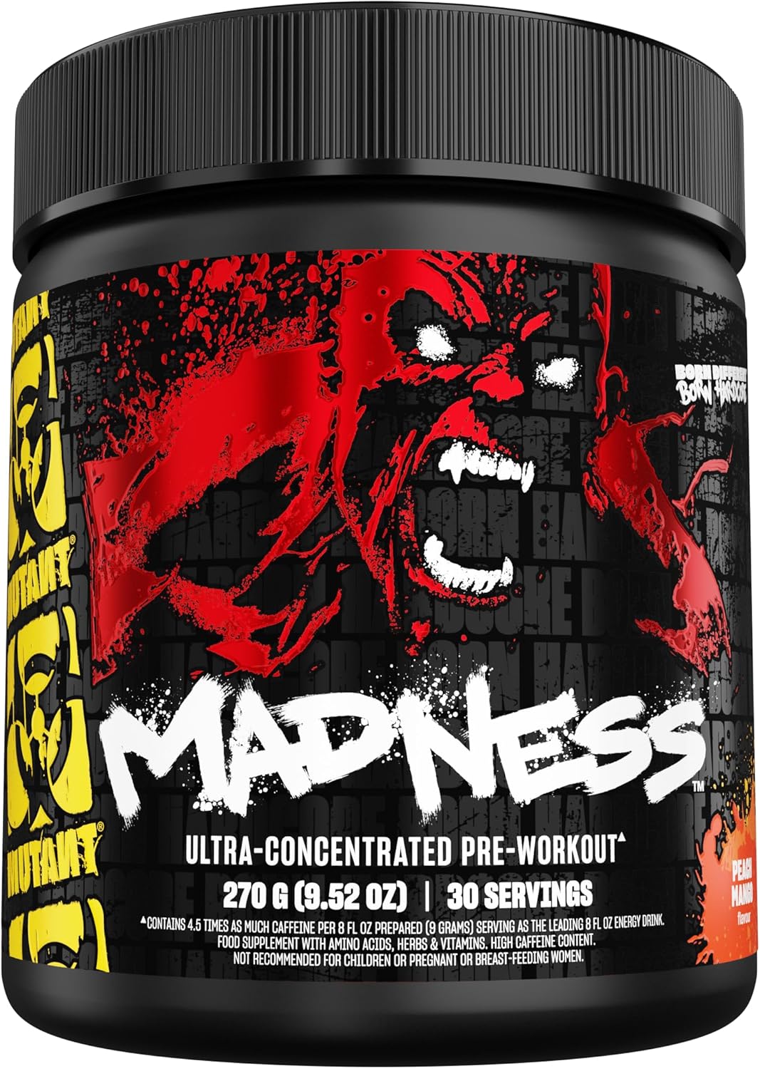 Mutant Madness | Pre Workout Powder Supplement Performance and Pump Blend Includes L-Citrulline, Beta-Alanine, Taurine, L-Tyrosine | 30 Serving | Peach Mango