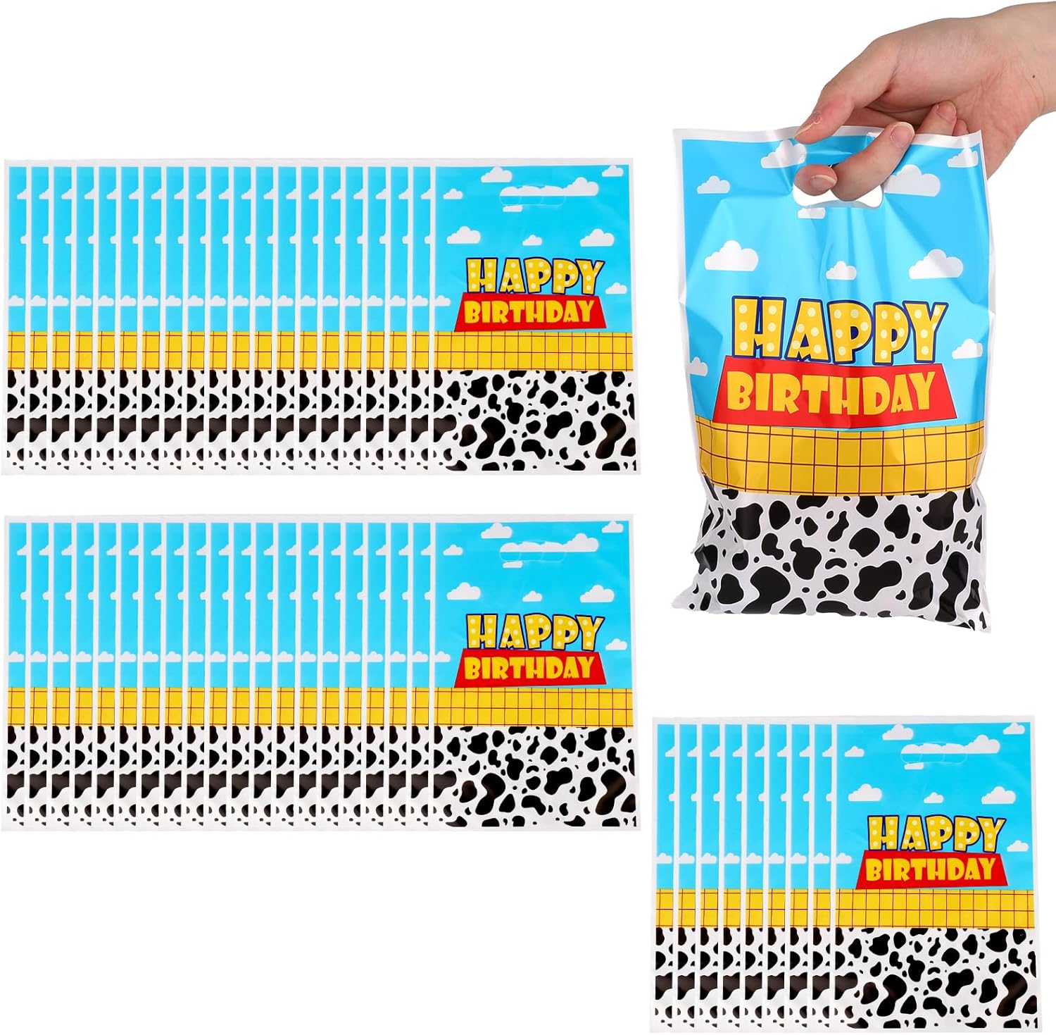 SAVITA 50pcs Cartoon Story Party Favor Bags, 9.84x6.5 Inch Blue Sky White Cloud Cartoon Story Goodie Snack Bags for Kids Birthday Party Supplies Candy & Toy Storage Decoration