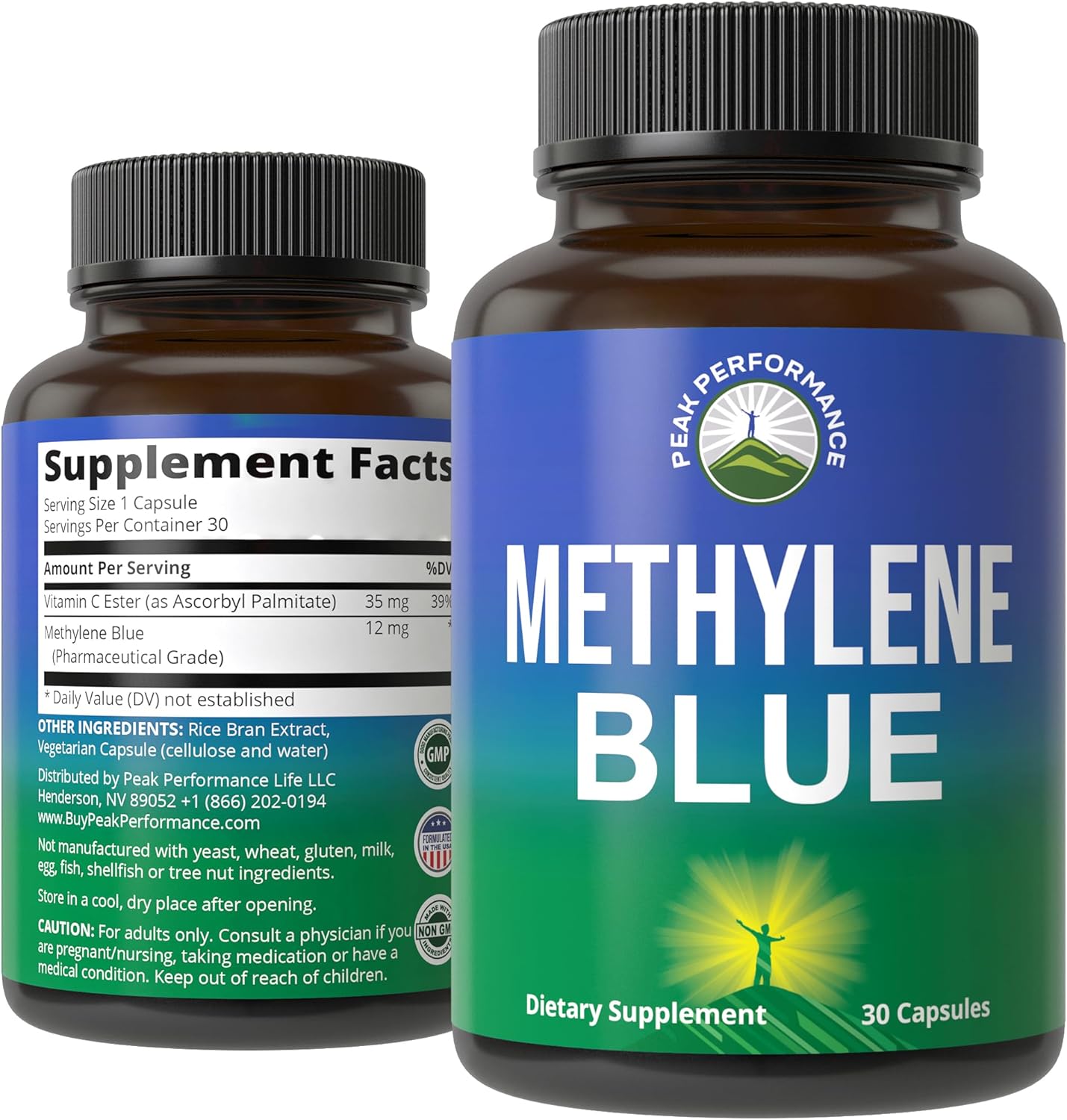 Methylene Blue Ultra High Purity Pharmaceutical Grade Supplement. Vegan Methylene Blue Capsules For Humans With Vitamin C Ester for Better Absorption. Support Memory, Focus, Clarity, and Healthy Aging