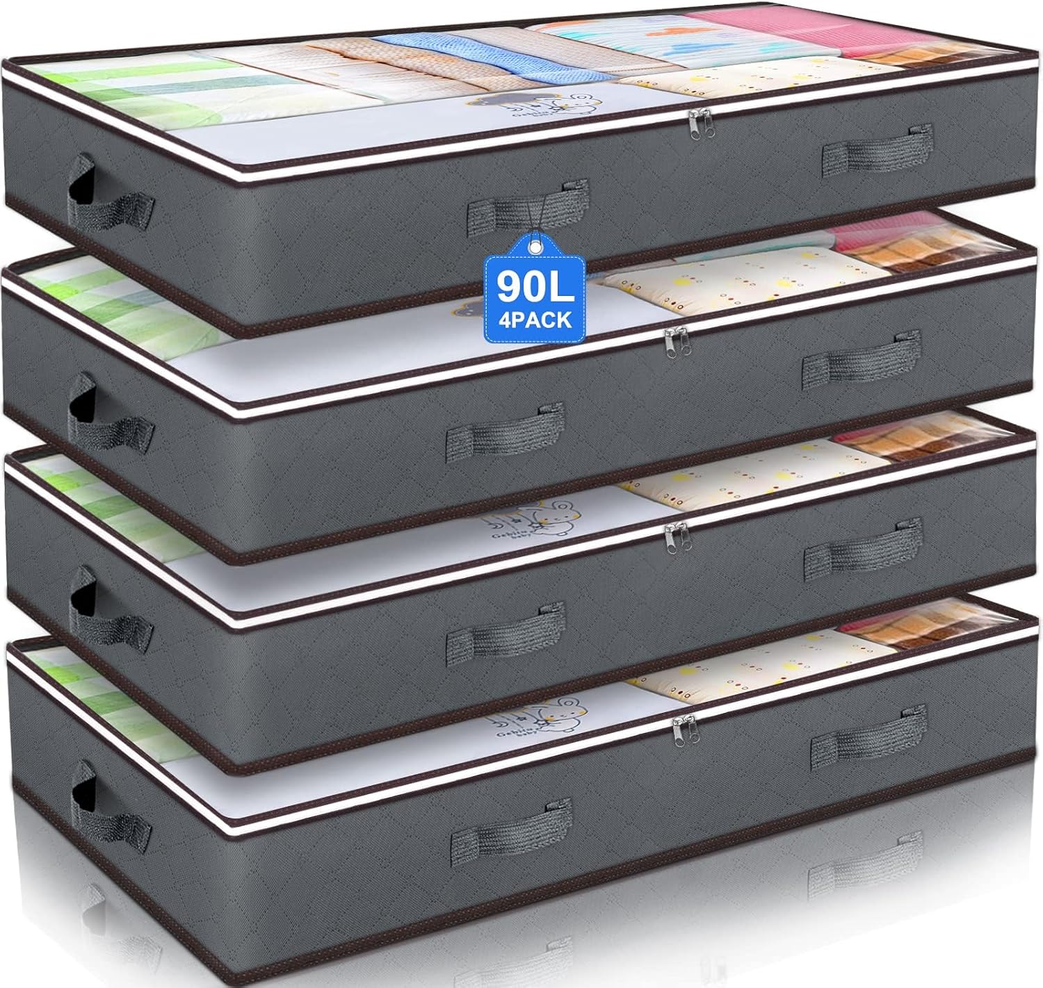 Budding Joy 90L Under Bed Storage Containers, Closet Organizers and Storage Bins, Foldable Underbed Storage Bags for Blankets, Towels, Comforter, Sweaters, Pillows, Linen Sheets, Wrapping Paper