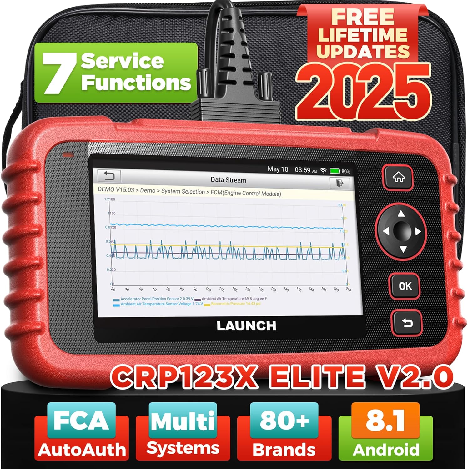 2025 LAUNCH OBD2 Scanner CRP123X Elite V2.0(Upgrade of CRP129X), 7 Reset Scan Tool, FCA SGW, Multi-System Car Scanner, Cloud Report, Lifetime Free Update CRP123X Diagnostic Tool, Battery Test, AutoVIN