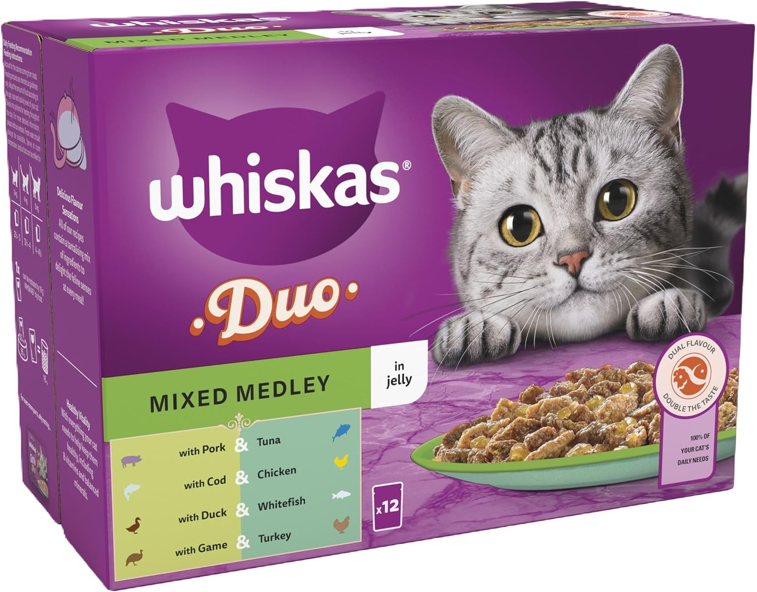 Whiskas Adult Wet Cat Food Duo Mixed Medley in Jelly 12x85g