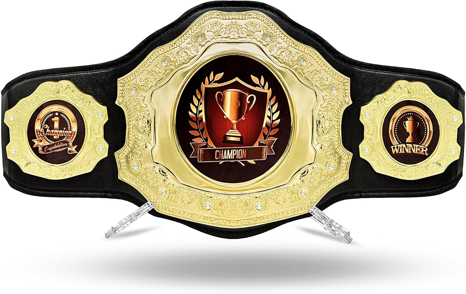 HANDSY Die Cast Heavy Championship Belt Adult – Real Leather Trophy Belt for Sports, Awards, Gifts, Events, Wrestling, and Prizes