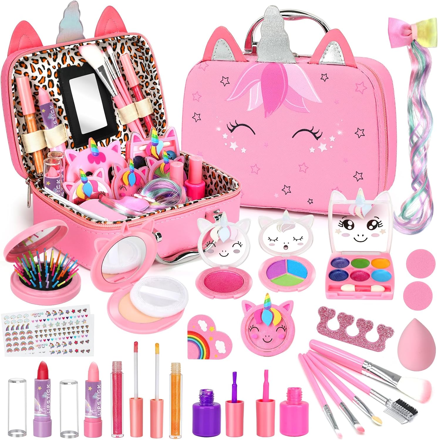 Kids Washable Makeup Girls Toys - Girls Makeup Kit for Kids Make up Set Real Makeup for Kid Little Girls Toddlers Children Princess Christmas Birthday Gifts Toys for 3 4 5 6 7 8 9 10 Year Old Girls