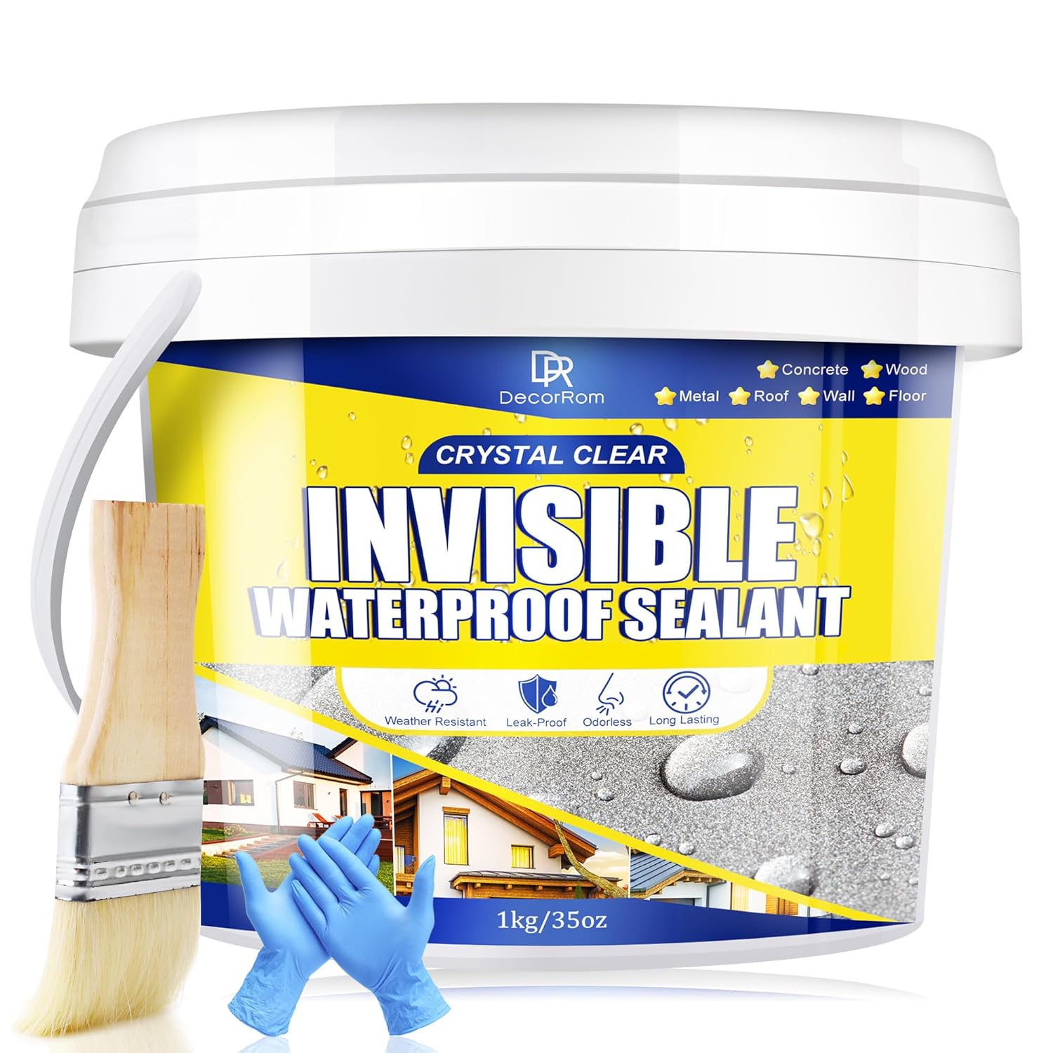 Waterproof Clear Sealant, Transparent Waterproof Coating 1,000g - Concrete Crack Sealant for Roofs, Walls, Wood & Terraces - Indoor/Outdoor Flexible Water-Based UV-Resistant Crack-Proof Protection