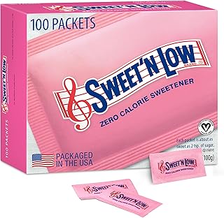 Sweet'N Low Zero Calorie Sweetener Packets, 100 Ct, Kosher & Gluten Free, Low Glycemic Index, Individual Tea and Coffee Sweetener Packets