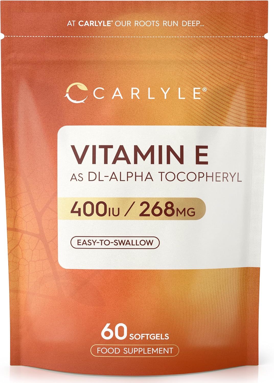 Vitamin E Capsules 400iu | 60 Count | Vitamin E as DL-Alpha Tocopheryl Acetate | No Artificial Preservatives | by Carlyle
