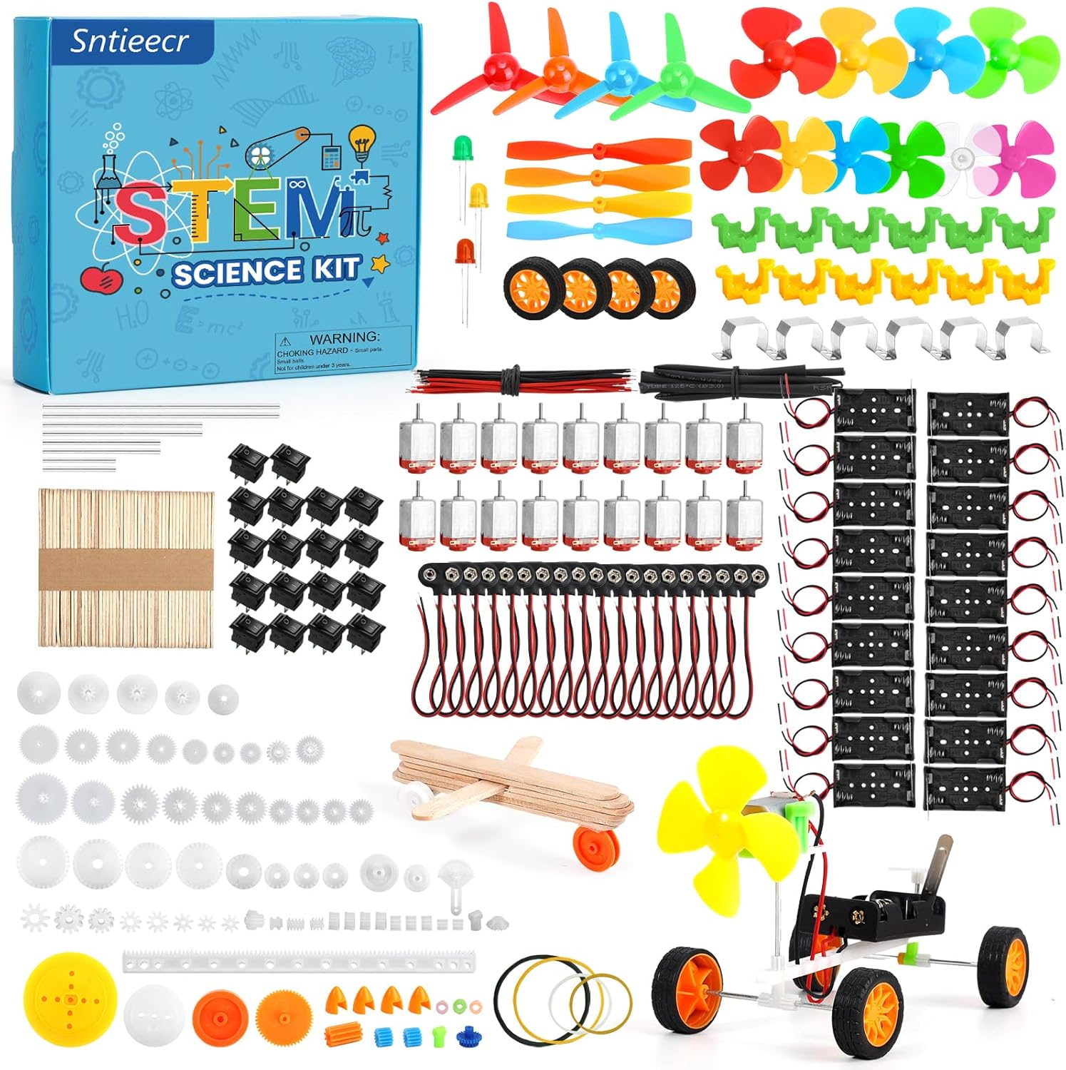 Sntieecr DC Motor Kit Age 8+, 276PCS Electric Circuit Kits for Kids with Motors, LED Light, Vanes Propeller, AA Battery Holder, Plastic Gears, Electrical Engineering Kit for Education