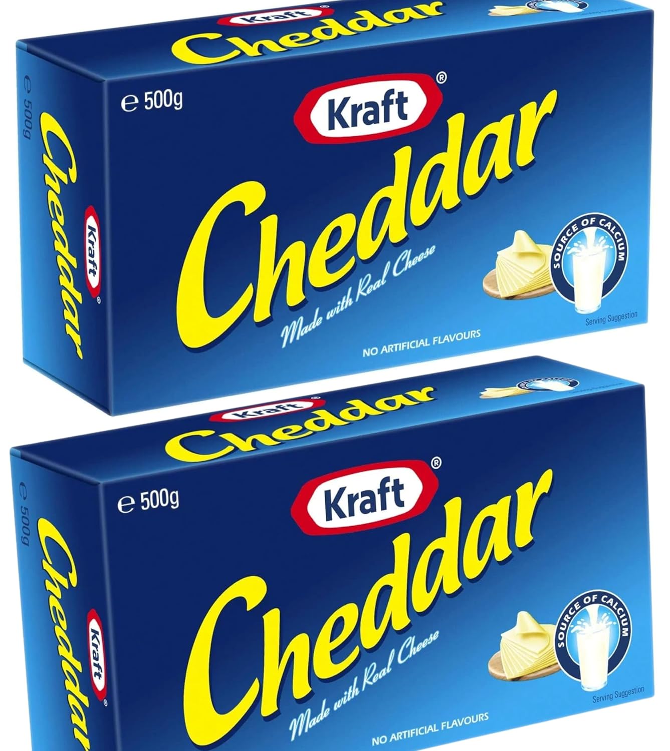 (Pack of 2 x 500g) Kraft Cheddar Cheese Made with Natural Cheese (Australia Made) 500 grams Block