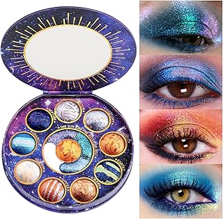 Galactic Assemble Eyeshadow Palette 14 Colors Glitter Shimmer Metallic Eye Shadow Pallet Brown Blue Galaxy Eye Makeup Palettes Create Space-like Eyes Make up Vegan & Talc Free